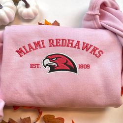 ncaaf embroidered shirt, miami redhawks embroidered sweatshirt, miami redhawks logo, embroidered hoodie