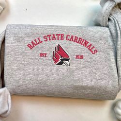 ncaa embroidered shirt, ball state cardinals embroidered sweatshirt, ball state cardinals logo, embroidered hoodie