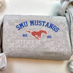 ncaa embroidered shirt, smu mustangs embroidered sweatshirt,  smu mustangs logo, embroidered hoodie