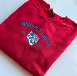 ncaa embroidered shirt, memphis tigers embroidered sweatshirt, memphis tigers logo, embroidered hoodie