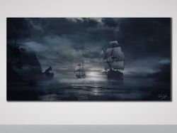 pirate ships canvas print, warships canvas painting, pirate ship wall decor, pirate ship canvas wall art, ready to hang