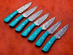 custom handmade damascus steel 7 hunting skinner knife turqouise handle gift for him groomsmen gift wedding anniversay