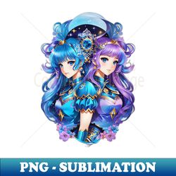 Cosmic Harmony Radiant AI Anime Girl Character Art in Gemini - Special Edition Sublimation PNG File - Enhance Your Apparel with Stunning Detail