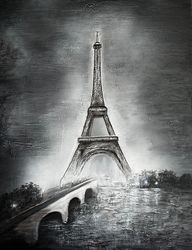 textured painting with acrylic paints "eiffel tower" original art medium-sized painting on a stretcher