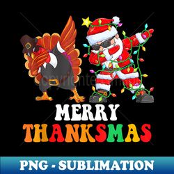 merry thanksmas turkey with pilgrim hat santa dabbing boys - png sublimation digital download - create with confidence