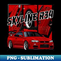 nissan skyline r34 gtr red jdm car - instant png sublimation download - enhance your apparel with stunning detail