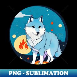 watercolor wolf in fire fool moon sticker - premium sublimation digital download - unleash your creativity