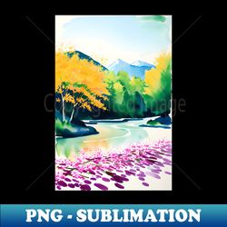 watercolor mountain landscape - impressionism and chinese painting - png transparent sublimation design - perfect for sublimation mastery