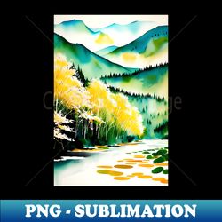 watercolor mountain landscape - impressionism and chinese painting - premium png sublimation file - capture imagination with every detail