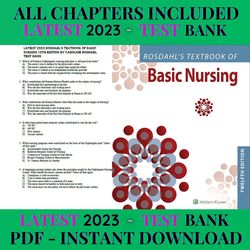 latest 2023 rosdahl's textbook of basic nursing 12th edition by caroline rosdahl test bank | all chapters included