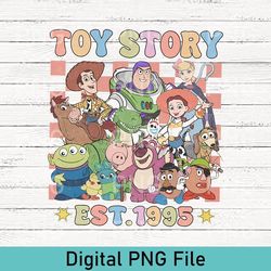 vintage disney toy story est 1995 png, disney toy story characters group png, disney family trip, toy story birthday png