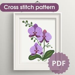 cross stitch pattern orchid flowers, digital cross stitch chart pdf