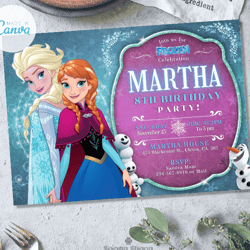princess snow and friend invitation, frozen editable invitation, canva personalized printable and instant download