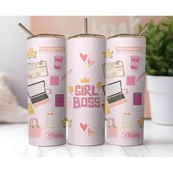 20 oz skinny tumbler sublimation design, straight wrap, pink girl boss, woman boss gift, business woman tumbler wrap png