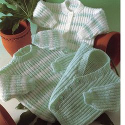 vintage baby sweater and v neck round necked cardigans set knitting pattern
