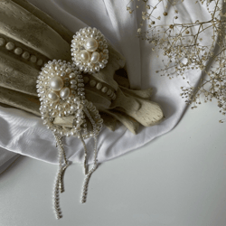bridal asymmetry rhinestone chain pearl earrings, vintage dangle crystal earrings for bride