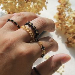 black rings set aesthetic floral bead rings dainty jewelry for you handmade seed bead rings gift for your rings set