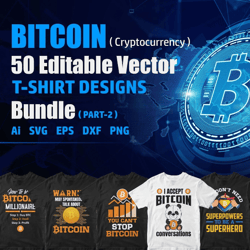 bitcoin 50 editable t-shirt designs bundle part 2