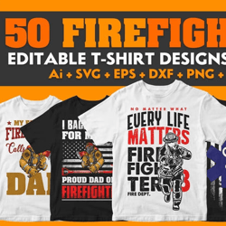 firefighter 50 editable t shirt designs bundle part 1