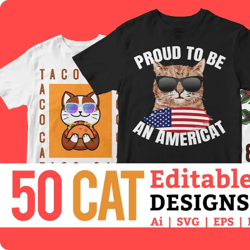 cat 50 editable t-shirt designs bundle