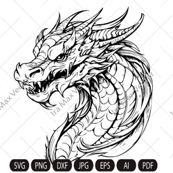 dragon portrait svg, dragon head svg, dragon face svg, dragon detailed, dragon vector, instant digital download