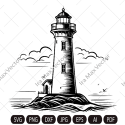 lighthouse svg,lighthouse vintage, beacon file, ocean island clipart, maritime vector graphic file,digital file instant