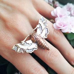 eternal elegance: bronze moth ring for a timeless look! adorn your finger with nature's grace - bronze moth ring.