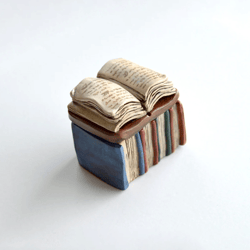 engagement ring presentation box, stacked old fashioned books polymer clay jewelry keeper, hand crafted gift