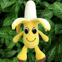 crochet banana stuff with eyes, cute crochet banana, amigurumi banana