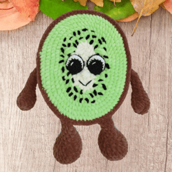 crochet kiwi stuff with eyes, cute crochet kiwi, amigurumi kiwi