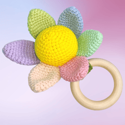 rainbow flower rattle toy, crochet rattle, newborn gift toy, postpartum baby gift