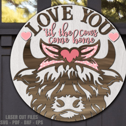 valentine door hanger svg | highland cow svg | laser cut files | valentine sign svg | valentine svg | glowforge files