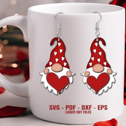 valentine earrings svg | gnome svg | laser cut files | gnome earring svg | valentine svg | glowforge files