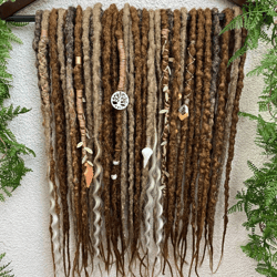 bohemian set of synthetic textured de dreadlocks and de curls beige ginger colors, dreadlock extensions