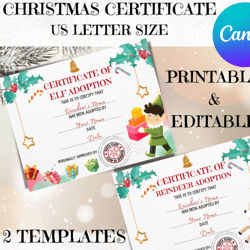 elf & reindeer adoption certificate canva template, adopt a reindeer santa, adopt an elf letter, printable christmas