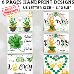 st patrick's handprint art craft, printable baby keepsake, happy st patrick day diy card, preschool activity leprechaun