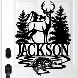 buck bass metal sign - monogram front door sign - welcome sign - custom hunting fishing sign