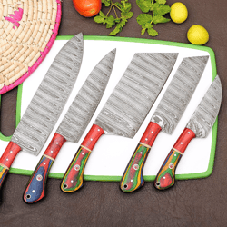 handmade damascus chef set with leather | damascus knife |damascus chef knife