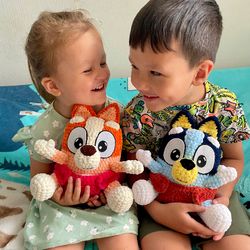 handmade soft toys set, adorable and safe gift for children. set baby bluey and baby bingo