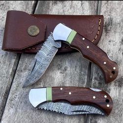 handmade damascus pocket knife rose wood