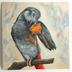 gray parrot painting original oil art forest bird painting