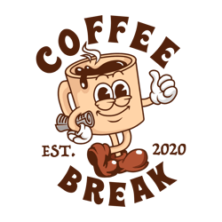 retro coffee break est 2020 cartoon logo svg