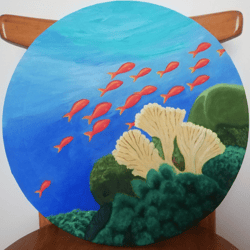 red fish painting, fish art, corals artwork, seascape painting, original art, original painting,arthelgaoilpainting