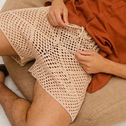 sand crochet bermuda shorts for men made from squares