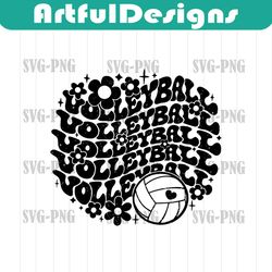 groovy volleyball svg png sublimation, distressed t-shirt & hoodie design, preppy flo