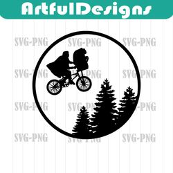 e.t. and elliott | flying over the moon | svg | png | digital file