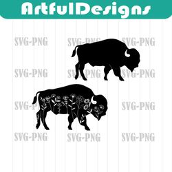 bison silhouette svg,bison svg,bison silhouette with wildflowers,bison png