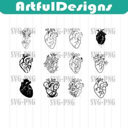 anatomical heart, flower heart svg, cardiac svg, cardiology svg , human heart svg, anatomical heart with flowers svg, fl