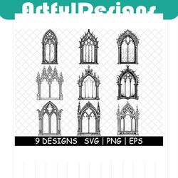 gothic victorian window haunted eerie medieval glass png,svg,eps,cricut,silhouette,cut,engrave,stencil,sticker,de