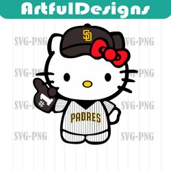 kawaii kitty svg, padres svg, padres kawaii kitty, baseball kawaii kitty svg